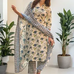 SZN Women Floral Printed Regular Pure Cotton Kurta Set With Dupatta-image-50