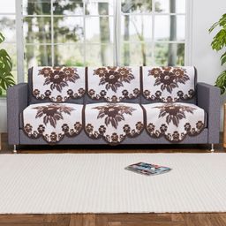 Myntra Elegant Homes White & Brown 3 Seater Printed Cotton Sofa Cover-picture-8