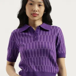 United Colors of Benetton Women Striped Polo Collar Pure Cotton T-shirt-picture-45