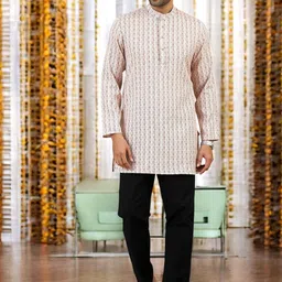 TATTVA Men Geometric Printed Thread Work Kurta image 1