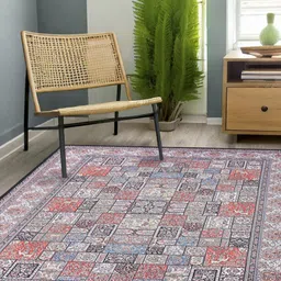 Status Peach & White Traditional Printed Microfiber Anti Skid Carpet-56