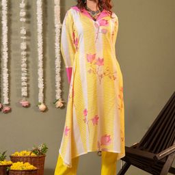 HEEPOSH Women Floral Printed V-Neck Pure Cotton A-Line Kurta with Trousers-picture-28