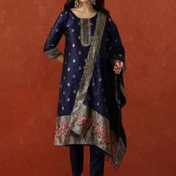 QSH Women Regular Woven Design Kurta & Trousers With Woven Design Dupatta-16