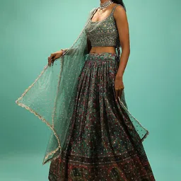 DIVASTRI Embroidered Sequinned Semi-Stitched Lehenga & Unstitched Blouse With Dupatta image 3