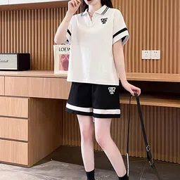 JC Mode Printed Polo Collar T-Shirt & Shorts Co-Ords-image-97