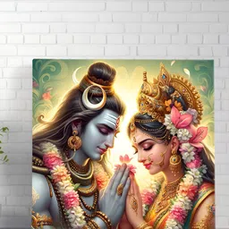 Livin'luxe Blue & Beige Shiva Parvati Religious Canvas Wall Art image 2