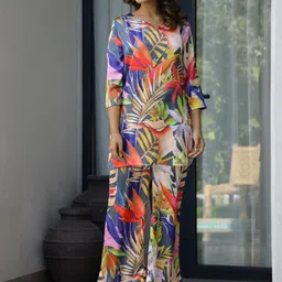 FLAVIA CREATION Printed Three-Quarter Sleeves Top With Trousers-image-52