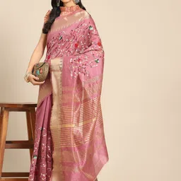 DIVASTRI Floral Embroidered Silk Cotton Designer Banarasi Saree-picture-57