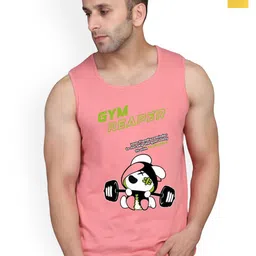 SLOWLORIS Pack Of 2 Printed Round Neck Cotton Gym Vests-picture-46