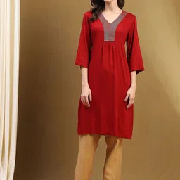 Biba V-Neck Pleated Straight Kurta-41