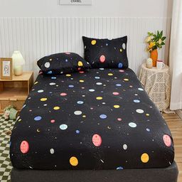 JC HOME Black & White Geometric 140 TC Fitted Double King Bedsheet Set-1.8 m x 2 m-image-78