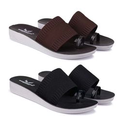 BERSACHE Women Set Of 2 Ultra Soft Technology Open Toe Flats-17