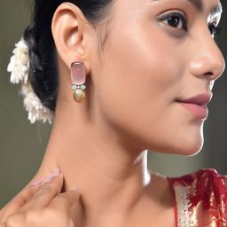 DASTOOR Gold-Plated Geometric Shaped Artificial Stones Drop Earrings image 5