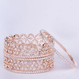 Opal Touch Set Of 6 Rose Gold-Plated AD-Studded Bangles image 2