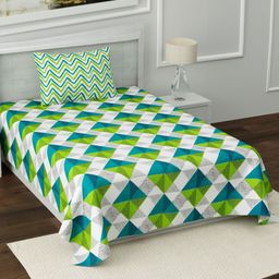 Myntra Elegant Homes Green & Blue Floral 144 TC Queen Bedsheet with 2 Pillow Covers-image-75
