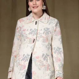 Juelle Printed Spread Collar Pea Woollen Coats-image-42