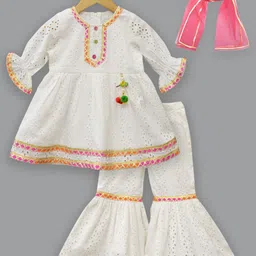 A.T.U.N. Girls Self Design Regular Gotta Patti Linen A-Line Kurti with Sharara & Dupatta-picture-13