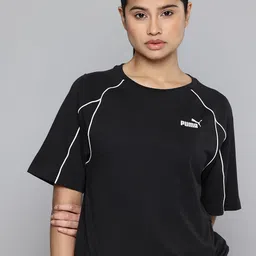 Puma Brand Logo Printed Piping Detail Raglan Sleeves Pure Cotton Relaxed T-shirt-picture-28