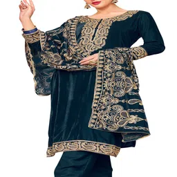 DRAVINAM Trends Paisley Zari Embroidered Velvet Unstitched Salwar Suit Dress Material-image-80