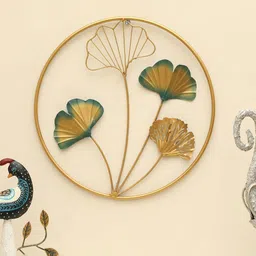 vedas W-Stuti Green & Gold-Toned Floral Round Shaped Wall Hanging-50