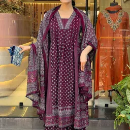 KERI PERRY Women Ethnic Motifs Printed A-Line Kurta with Palazzos & Dupatta-13
