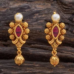 Kushal's Fashion Jewellery Gold-Plated Stone Studded Leaf Shaped Antique Drop Earrings-13