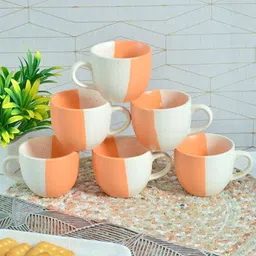 FABINALIV Orange & White Textured Ceramic Matte Cups Set of Cups and Mugs image 2