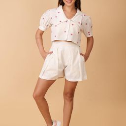 COORDSHUB Pure Cotton Embroidered Shirt Collared Half Sleeve Top With Short Co-Ords-image-84