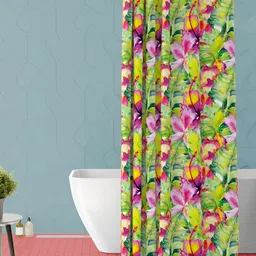 ArtzFolio Green & Pink Floral Printed Waterproof Shower Curtain-image-33