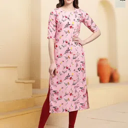 HERE&NOW Selection Of 2 Floral Printed Round Neck Straight Kurtas-picture-45