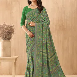 Mitera Floral Poly Crepe Bagru Saree-image-61