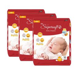 CPLSUPERSOFT Set Of 3 12 Hours Absorption Baby Diaper- NB- 10 Pants Each-24