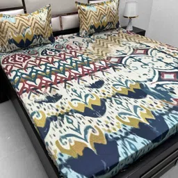 Pure Decor Majestic Blue Abstract Printed Cotton 600 TC King Bedsheet Set 2.74 x 2.74 m-12