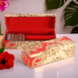 Aura Gold-Toned & Red 2 Pieces Printed Velvet 1 Rod Jewellery Bangle Box Organisers-21