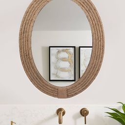 Creation India Craft Transparent & Brown Braided Rattan Oval Wall Mirror-45