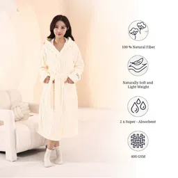 HOUSSE Beige Shawl Collar Bath Robe With Belt-picture-23