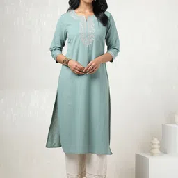 Soch Floral Yoke Design Notch Neck Thread Work Straight Kurta-picture-29