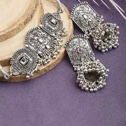 PUJVI Oxidized Silver Jewellery Set-picture-7