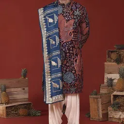 KALPRAAG Animal Embroidered Sequinned Mandarin Collar Kurta with Patiala & Dupatta-image-95