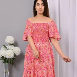 IQRAAR Print Flared Sleeve Fit & Flare Dress-image-81