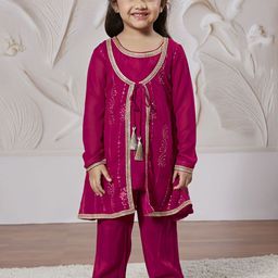 VASTRAMAY Girls Foral Embroidered Layered Straight Kurta with Pyjamas-picture-11
