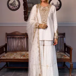 Payal Singhal Women Ethnic Motifs Embroidered Regular Beads and Stones Pure Cotton Kurti with Sharara & With-image-34