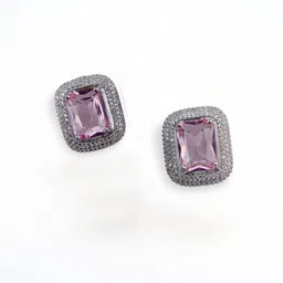 Opal Touch Rhodium-Plated Crystal Studded Square Shaped Studs image 2