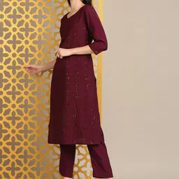 Anouk Women Embroidered Regular Sequinned Kurta with Trousers & With Dupatta image 2
