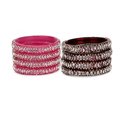 SOMIL Women Pack Of 2 Maroon And Pink Glass Ethnic Handcrafted Traditional Bangle-image-44