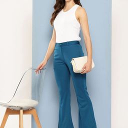 CORSICA Women Blue Regular Fit Casual Wear Mid-Rise Solid Crepe Trousers-picture-33