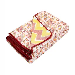 Cloth Fusion White & Red Ethnic Motifs Summer Double Bed Dohar-image-78