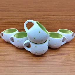 laghima jadon White & Green Ceramic Cups Set of 6 Cups-28