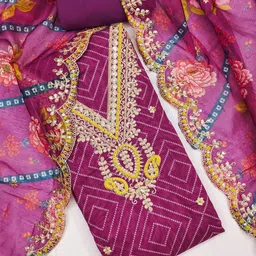 SYS Brand - Shop Your Style Bandhani Printed Chanderi Cotton Unstitched Dress Material-image-39