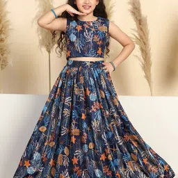 FASHION DREAM Girls Floral Printed Georgette Sequinned Ready to Wear Lehenga & Choli-picture-8